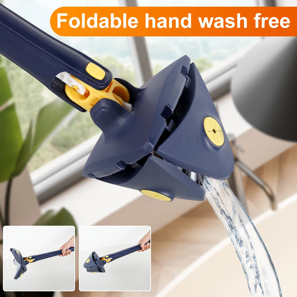 Cleaning Rotatable Mop: Cleaning Mop 360° Rotatable Water Absorption Triangular Mop Foldable Automatic Water Squeezing Wall Cleaning Mop OR 3 Mop Cloth