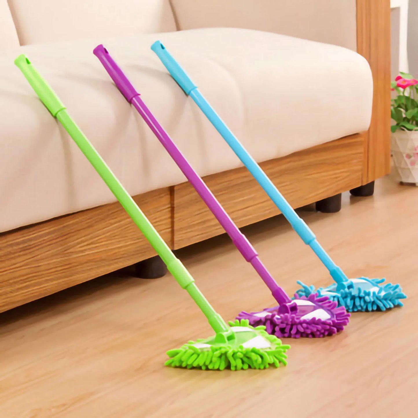 Cleaning Tool: Triangular Clean Mop Rotating Adjustable with Telescoping Handle Multifunctional with Refills Replacement Cloth For Car Floor