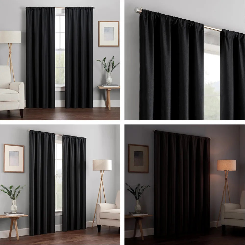 Curtains: 1Pc Black Blackout Curtains Light Reducing Thermal Insulated Grommet Black Out Curtains Panels Drapes for Living Room Bedroom