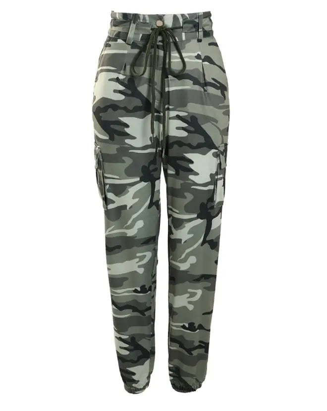 Camouflage Print Drawstring Pocket Design Cargo Pants 2022 Newfashion Women's Bottom