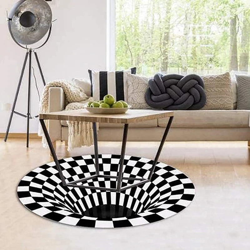 RUG-VORTEX (Large Swirl): Geometric Antiskid Living Floor Rug Room Decor Home Rugs Nordic Modern Black Hole Round Area Rugs 3d Vortex Illusion Back Carpet