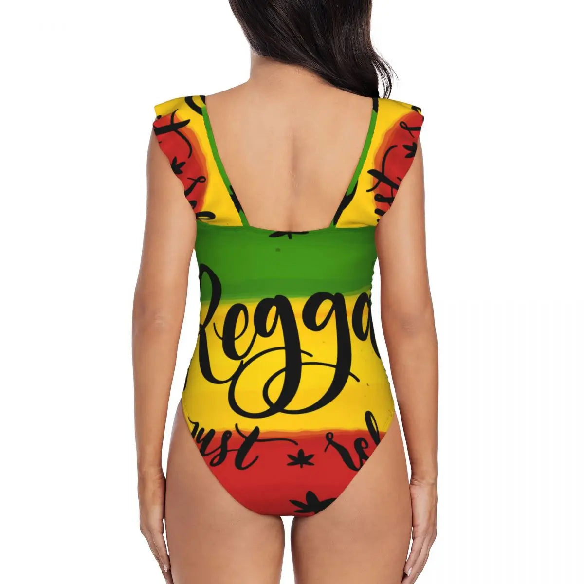 Women Brush Stroke Reggae One Piece Swimwear Sexy Ruffle Swimsuit Summer Beach Wear Slimming Bathing Suit