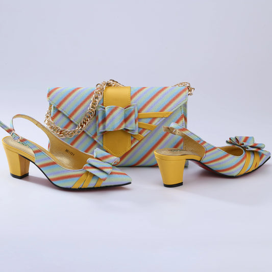 Doershow New Arrival African Wedding Shoes and Bag Set yellow Color Italian Shoes with Matching Bags Nigerian lady party HTR1-16