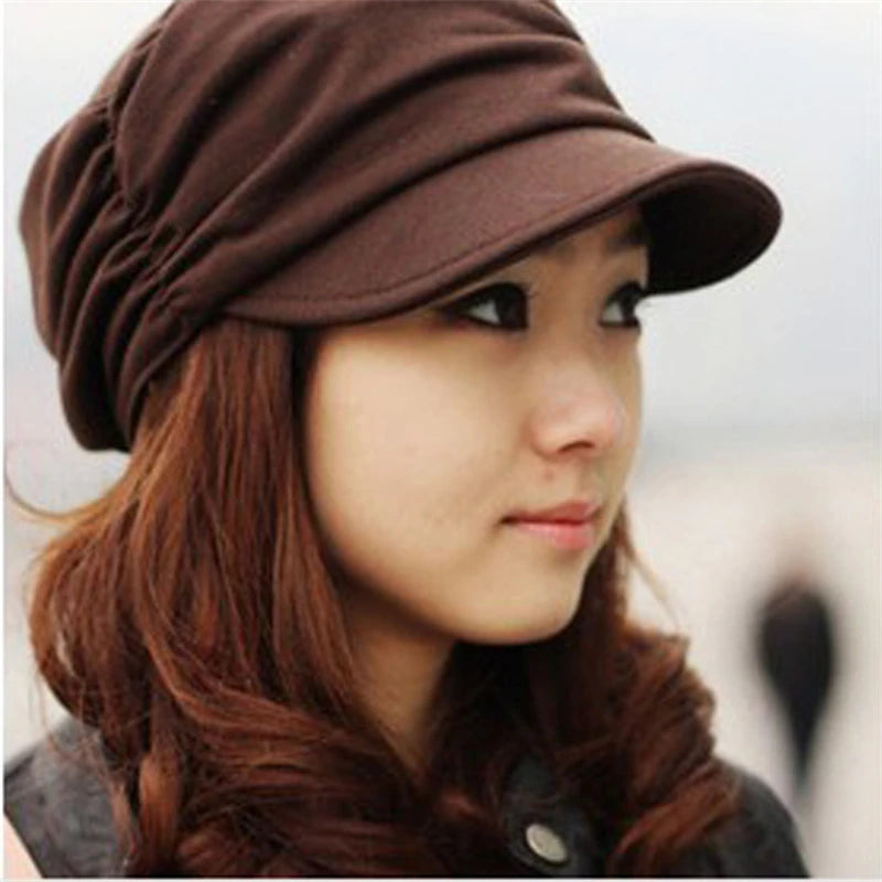 Everything Beret: Women Beret Hat Fashion Pleated Peaked Cap Casual Outdoor Sports Travel Sunhat Ladies Cotton Caps Autumn Winter Black Gray Brown