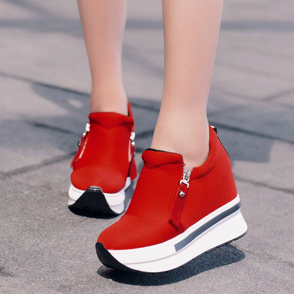 Women's Shoes: Wedges Ankle Boots Platform Thick Bottom Shoes Slip On Zipper Fashion Casual Female Sneakers Shoes Zapatos De Mujer