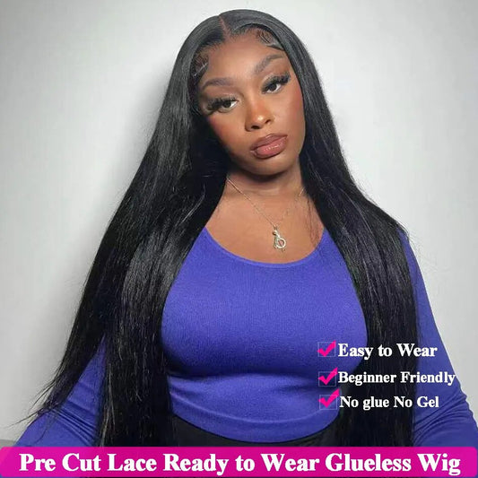 Glueless Wig Human Hair Ready to Wear Straight Glueless HD Lace Human Hair Wigs Pre Plucked 5x5 Lace Closure Wig