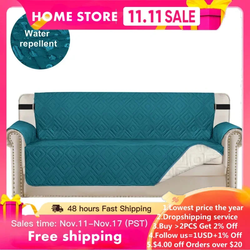 Slip Covers: 1/2/3/4 Seater Quilted Anti-wear Couch Covers Water Repellent Sofa Mat for Pet Dog Kid Anti-Slip Recliner Armchair Slipcovers