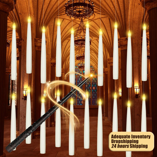 Candles: 10-200Pcs Floating Candles with Magic Wand Flickering Warm Light LED Flameless Candle Taper Candles for Christmas/Wedding/Party