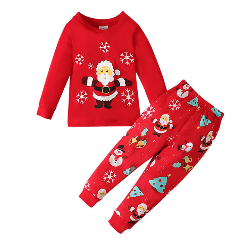 Cartoon Christmas Santa Kid Boys Girls Clothes Set Baby Long Sleeve Pajamas T-shirt Tops +Pants 2Pcs Home Clothing Nightwear