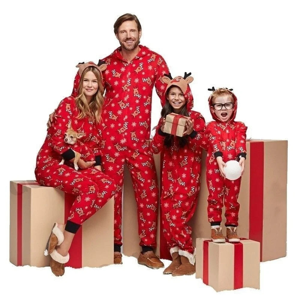 Family Matching Outfits Christmas Family Pajamas Set Adult Women Men Kid Long Sleeve Hooded Sleepwear