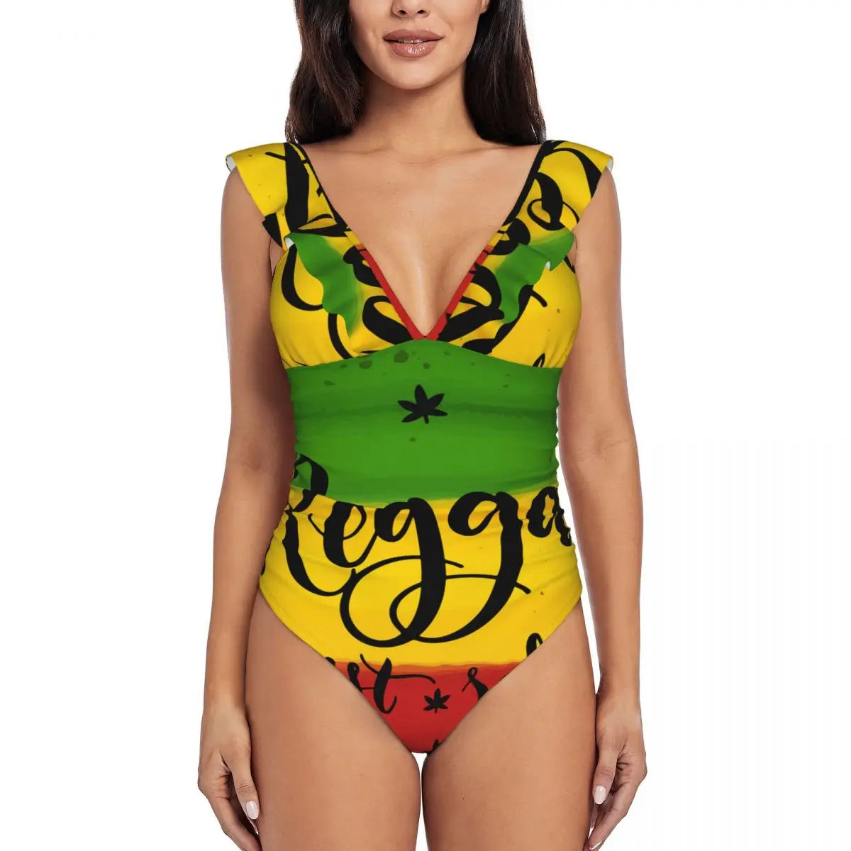 Women Brush Stroke Reggae One Piece Swimwear Sexy Ruffle Swimsuit Summer Beach Wear Slimming Bathing Suit