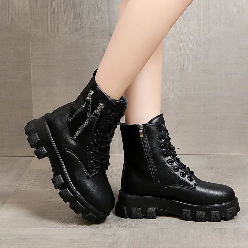 Snow boots Women's new plush women's shoes in the winter of 2022 Warm ankle boots Thick cotton shoes Fur black leather boots