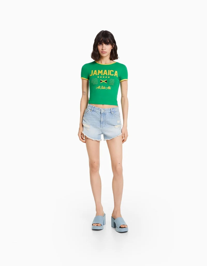 Jamaica T-Shirt🇯🇲: Aesthetic Women's JAMAICA Letter Printed Gothic Cut Top Street Wear Baby T-shirt Retro Casual Short Sleeve T-shirt Y2k Clothing