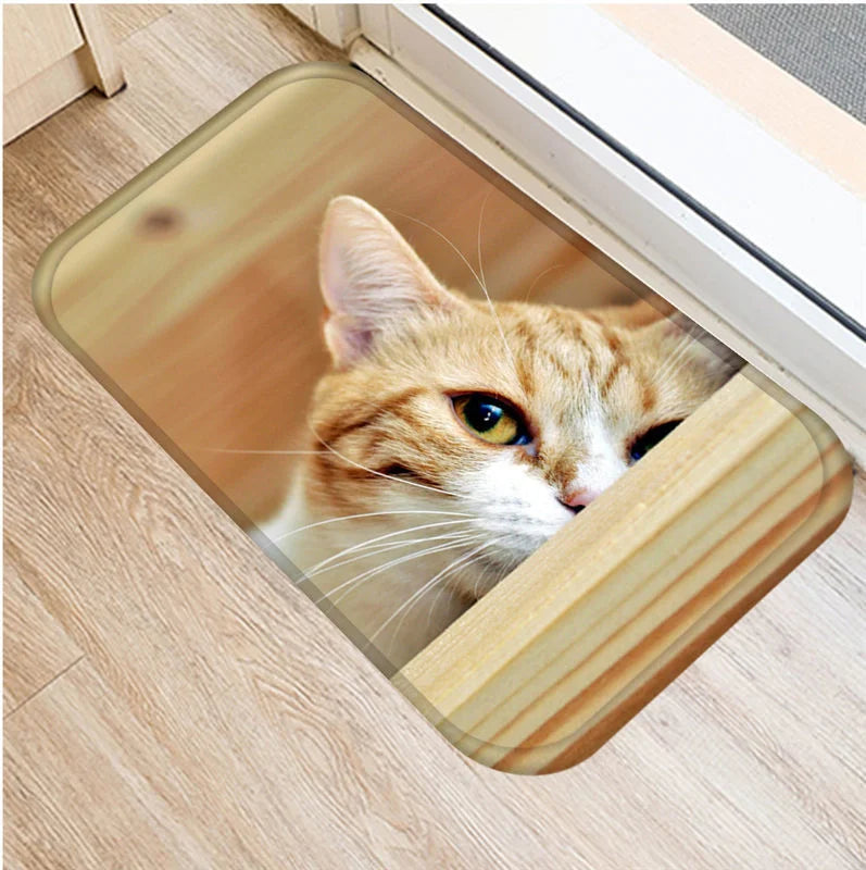 Cute Cat Animals Pattern Anti-Slip Suede Carpet Door Mat Doormat Outdoor Kitchen Living Room Floor Mat Rug Home Decor 48306