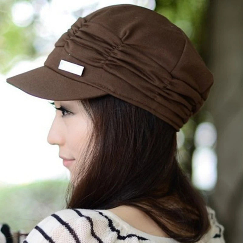 Everything Beret: Women Beret Hat Fashion Pleated Peaked Cap Casual Outdoor Sports Travel Sunhat Ladies Cotton Caps Autumn Winter Black Gray Brown