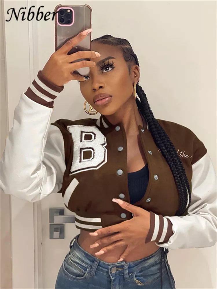 Ava Gametime Baseball Jacket: Nibber Fall Winter Baseball Uniform Jacket Letter Print Top 2022Street Casual Coat Cool Style Bomber jacket For Women's Clothing