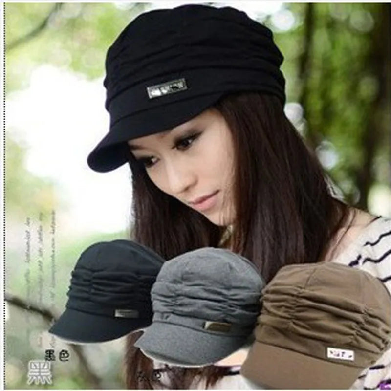 Everything Beret: Women Beret Hat Fashion Pleated Peaked Cap Casual Outdoor Sports Travel Sunhat Ladies Cotton Caps Autumn Winter Black Gray Brown