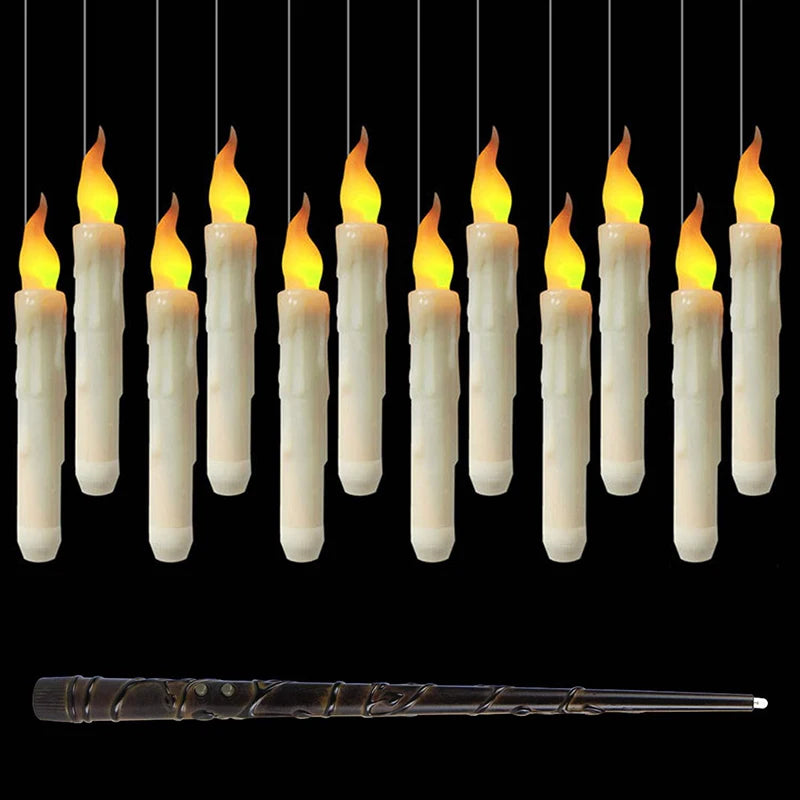 Candles: 12pcs LED Flameless Candle With Magic Wand Floating Candles Witch Decor Taper Candles For Halloween Christmas Party Church