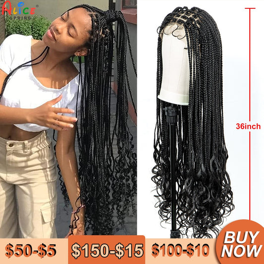 36 Inches Braided Wigs Synthetic Lace Front Wigs with Baby Hair