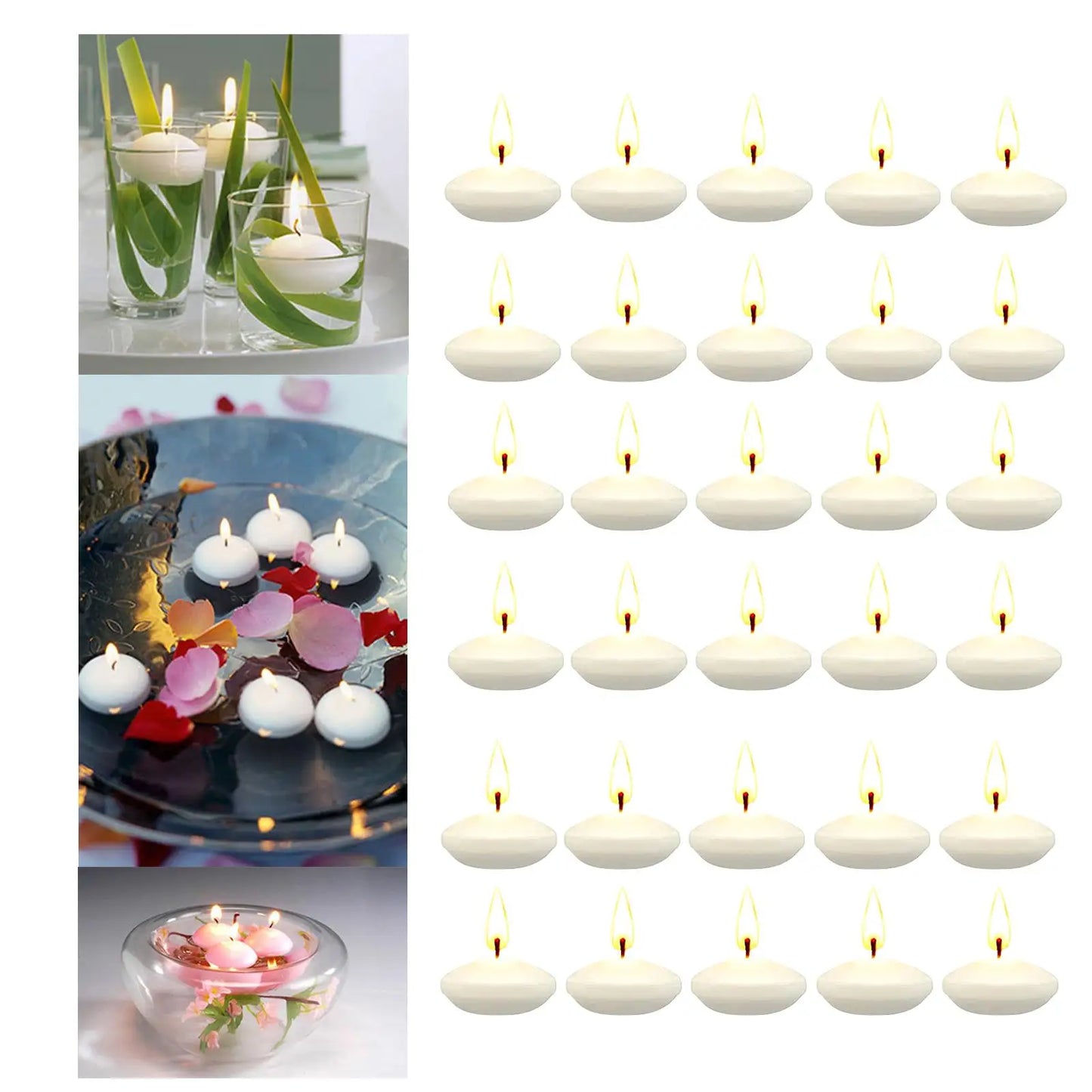 Candles: 30Pcs Romantic Unscented Floating Candles DIY Round Decor Party Supplies for Dinners Anniversary Weddings Valentines Events