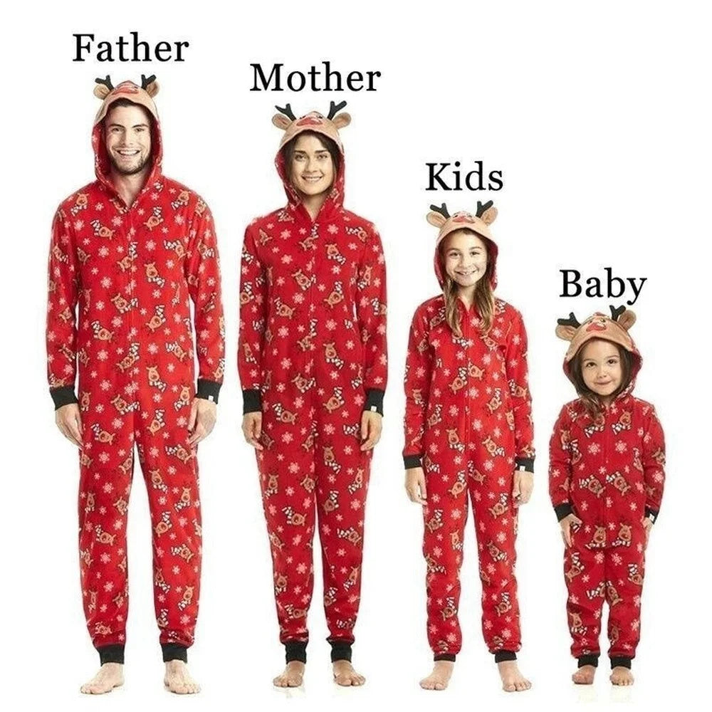 Family Matching Outfits Christmas Family Pajamas Set Adult Women Men Kid Long Sleeve Hooded Sleepwear