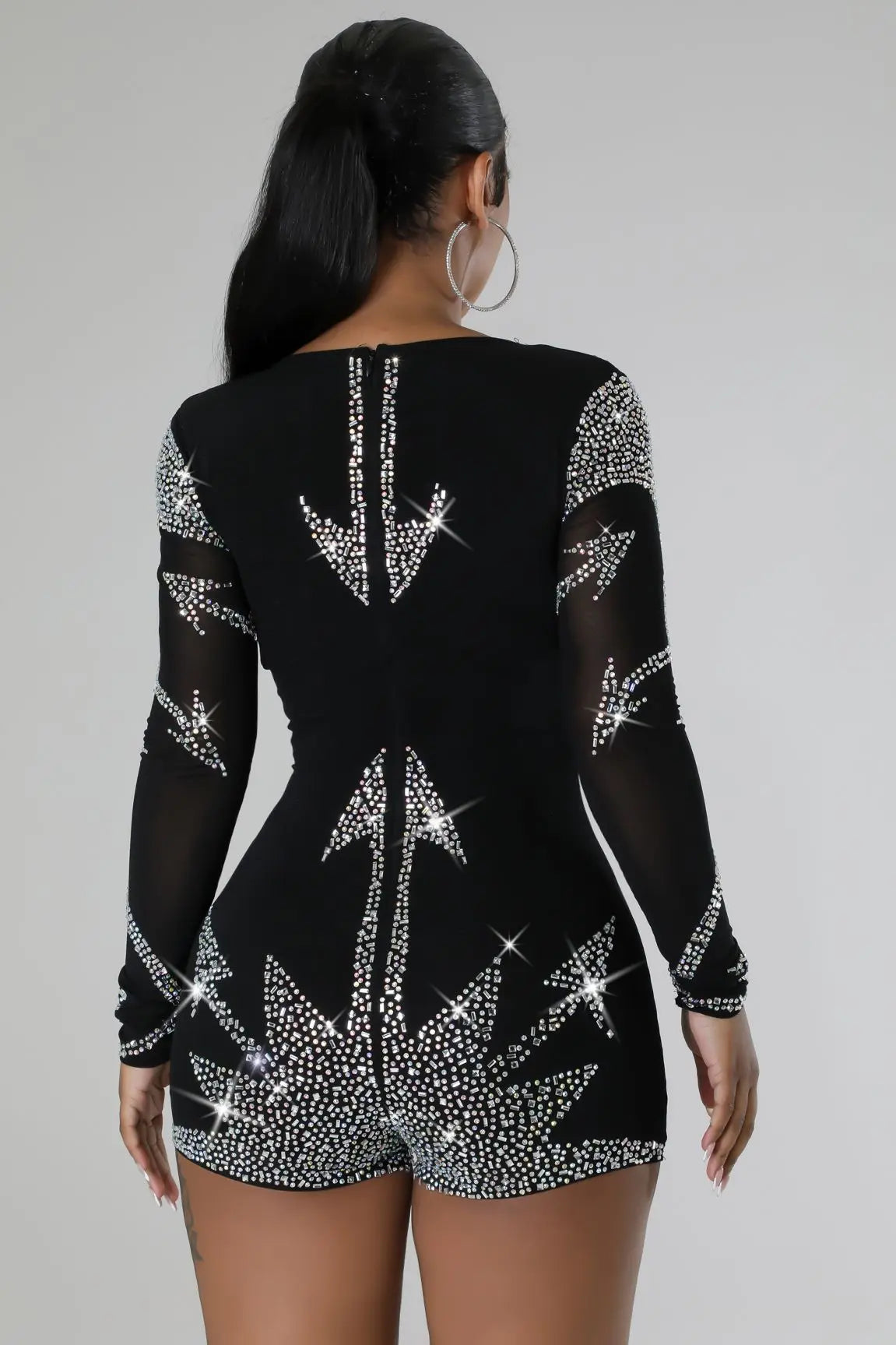 Sequin Goddess Dress (2): Sexy Rhinestone Playsuits Black Mesh Bodycon Jumpsuit Long Sleeve Night Club Outfits Women Rompers Party Corset Jumpsuits Shorts Plus Size (Up To 3XL)