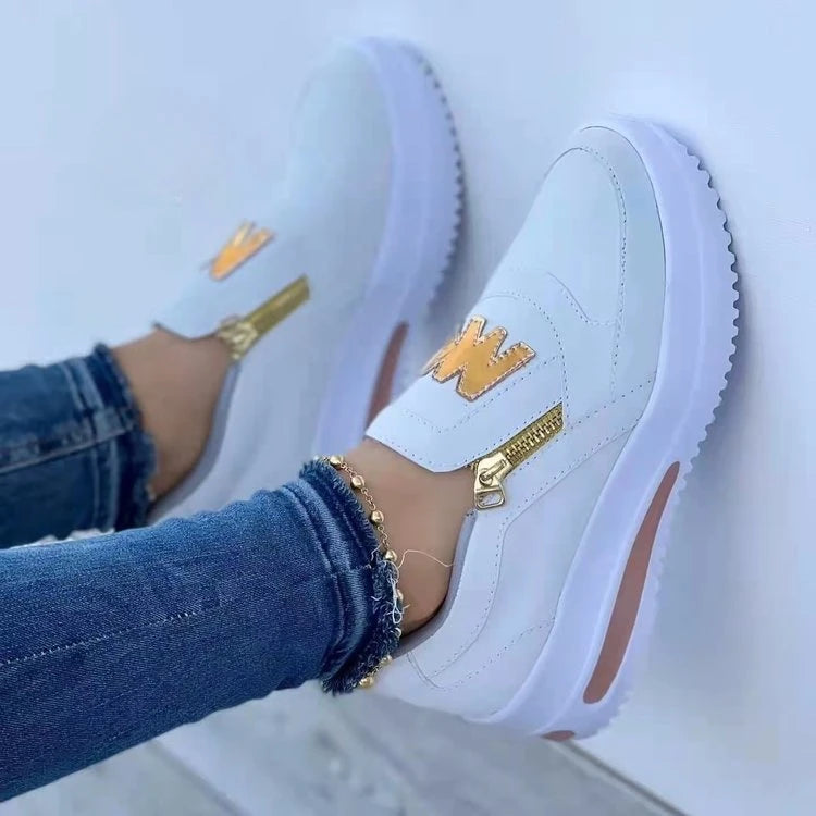 2023 New Fashion Women Casual Sneakers M Printed Side Zipper Platform Plus Size Vulcanized Shoes Comfort Plataforma Feminino