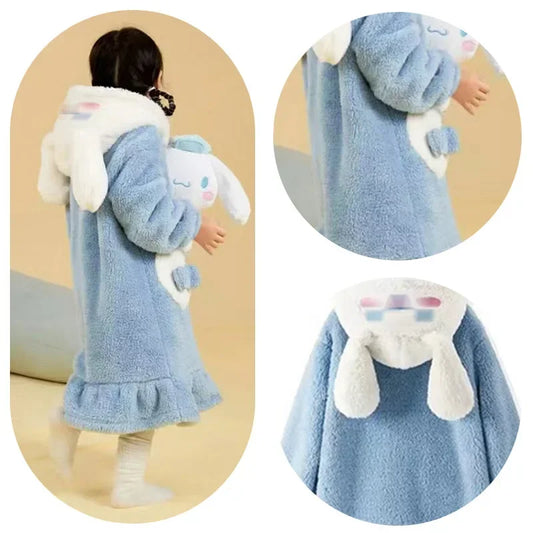 Kawaii Anime Sanrio Cinnamoroll Children's Sleepwear Flannel Warm Cute Cartoon Winter Pajamas Loungewear for Christmas Cute Girl