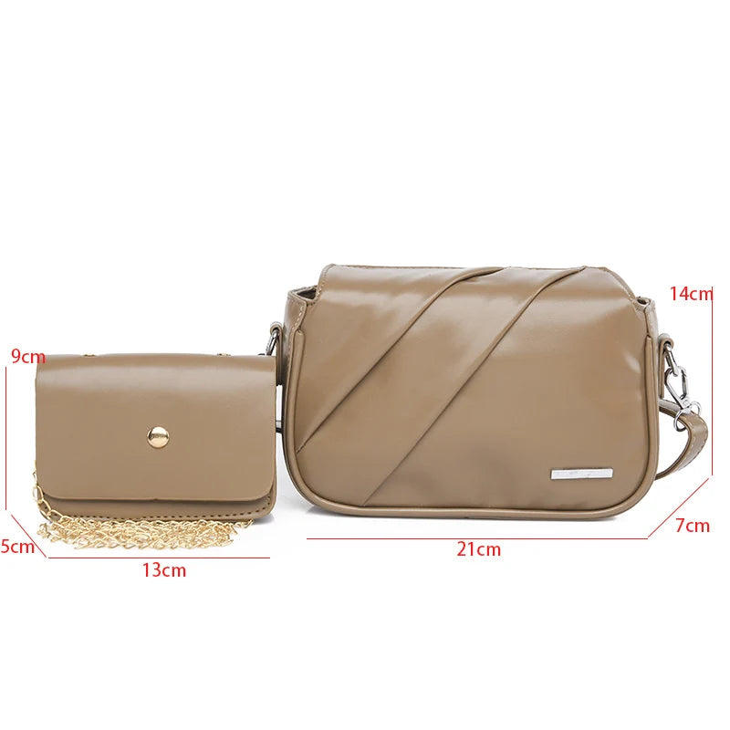 Handbag Set:  7 Colors Pu Leather Shoulder Bag Fashion Women's Bag Designer Handbag Purse Female Small Crossbody Bag 2 PCS Set Messenger Bags