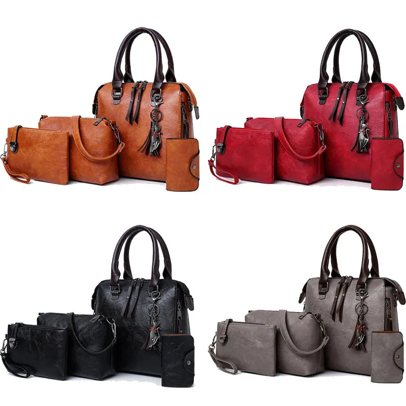 Handbag Set: Luxury Brand 4 Pcs/Set Women's Handbags Large Capacity Women Bag Ladies Leather Tote Fashion Shoulder Bags for Women 2023 Wallet