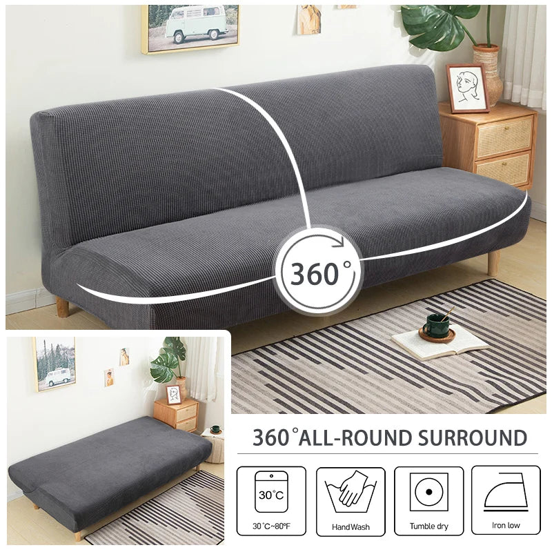 Slip Covers: Polar Fleece Armless Sofa Bed Cover Elastic Without Armrest Sofa Bed Covers Anti-Slip Sofa Slipcover For Living Room Home Hotel