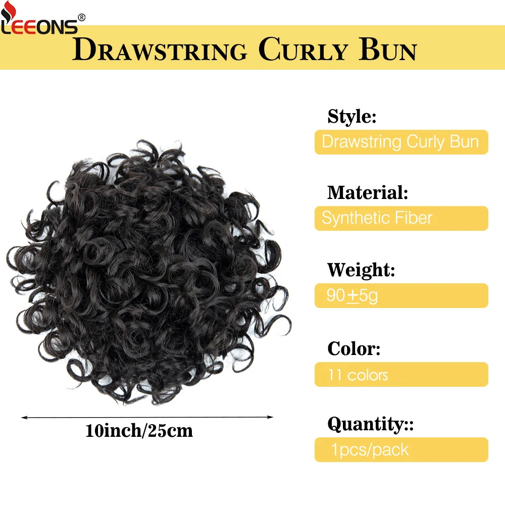 Leeons Drawstring Curly Bun Synthetic Chignon Hairpiece For Women Drawstring Ponytail Kinky Curly Tail Clip Hair Extensions