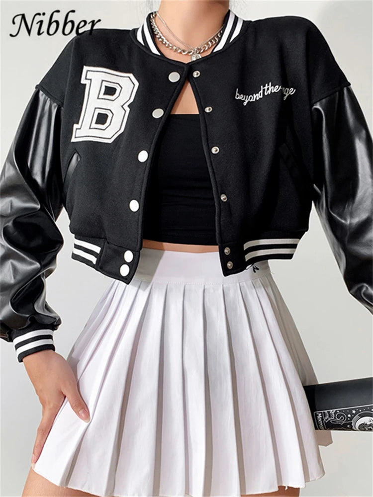 Ava Gametime Baseball Jacket: Nibber Fall Winter Baseball Uniform Jacket Letter Print Top 2022Street Casual Coat Cool Style Bomber jacket For Women's Clothing