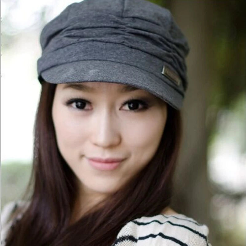 Everything Beret: Women Beret Hat Fashion Pleated Peaked Cap Casual Outdoor Sports Travel Sunhat Ladies Cotton Caps Autumn Winter Black Gray Brown