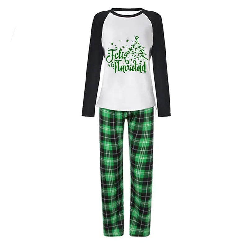 Christmas Matching Family Pajamas Feliz Navidad Christmas Tree Snowflakes Green Pajamas Set