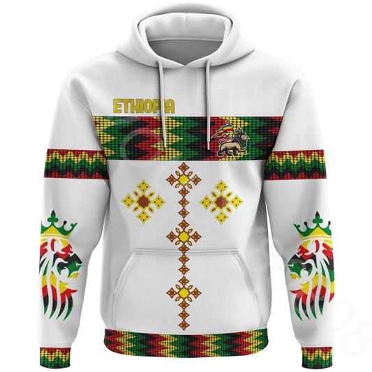 Rasta Pullover Top🇯🇲: African Region Men's New Clothing Sweater 3D Printing Casual Sports Ethiopian Rasta Circular Pattern White Pullover Top Plus Size