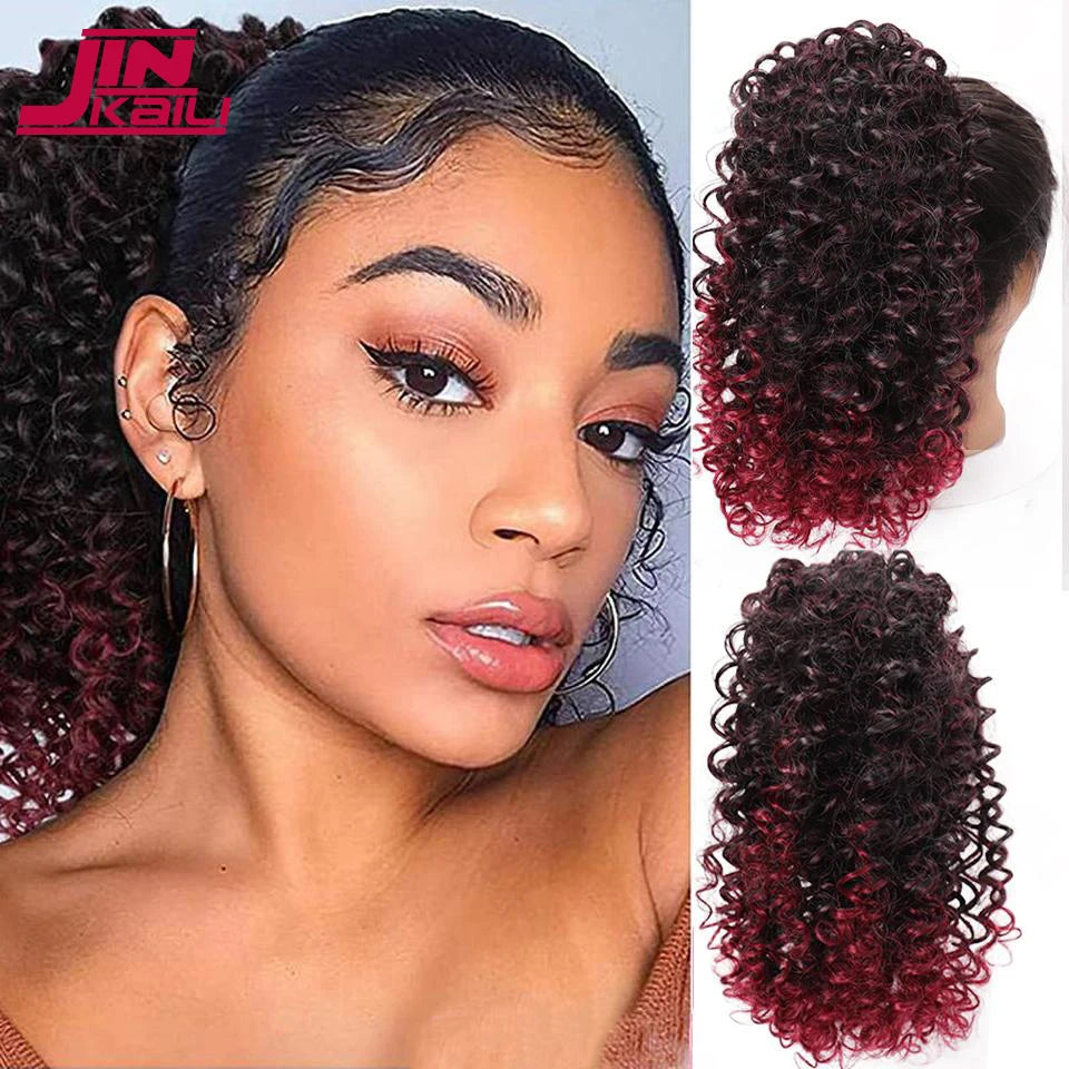 JINKAILI Synthetic Drawstring Kinky Curly Ponytail  Pony Tail Hair Extensions African American Curly Heat Resistant Hair Wig