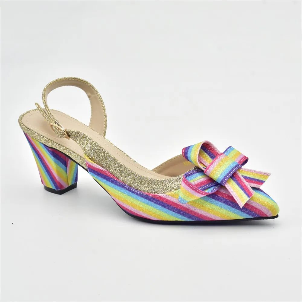 Italian High Fashion Shoes Decorated with Rainbow Butterfly Shoes and Bag To Match for Wedding Nigeria Bag and Shoes for Ladies