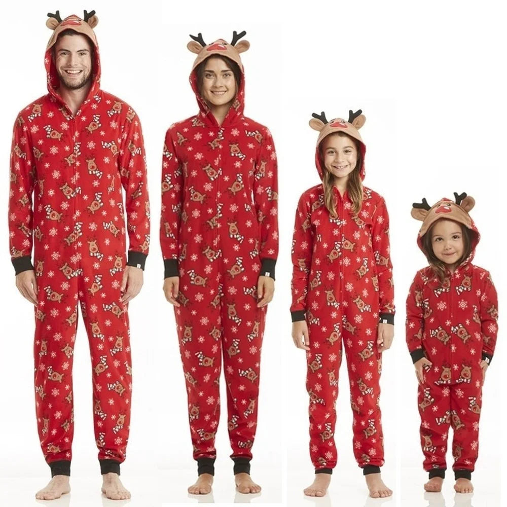 Family Matching Outfits Christmas Family Pajamas Set Adult Women Men Kid Long Sleeve Hooded Sleepwear