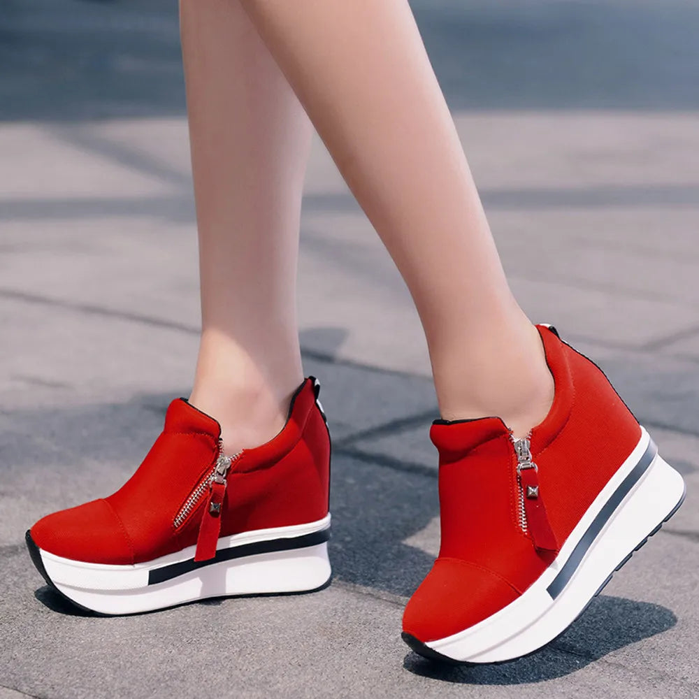 Women's Shoes: Wedges Ankle Boots Platform Thick Bottom Shoes Slip On Zipper Fashion Casual Female Sneakers Shoes Zapatos De Mujer