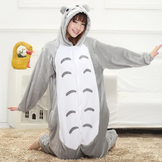 Adult Gray Totoro Onesie Plush Animal Pajamas One Piece Christmas Cosplay Costume Party Wear for Women and Men Overalls Jumpsuit