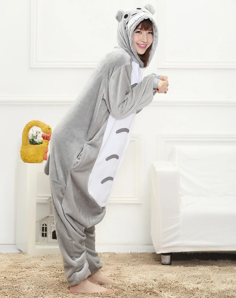 Adult Gray Totoro Onesie Plush Animal Pajamas One Piece Christmas Cosplay Costume Party Wear for Women and Men Overalls Jumpsuit