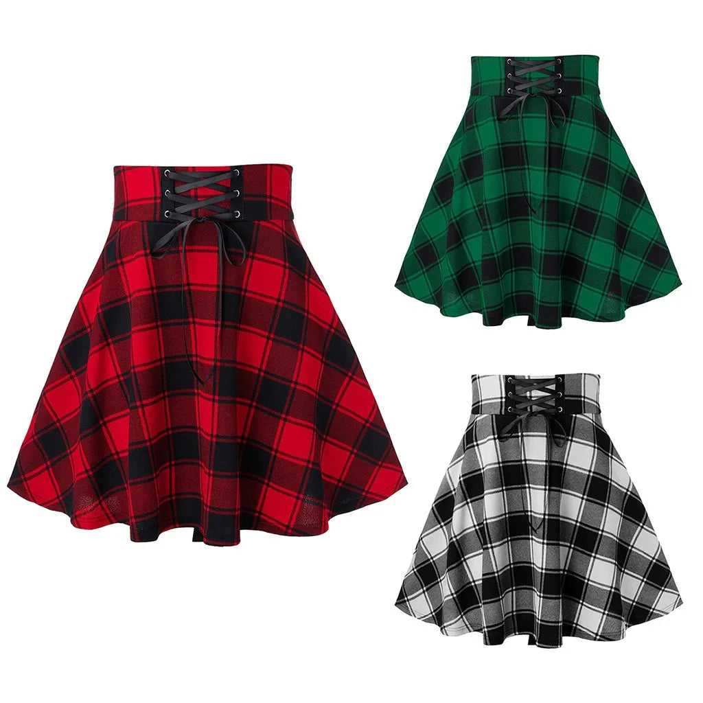 Kim Short Skirt: High Waisted Short Skirt Women Plaid Pleated Spring Sexy Plaid Printing Casual Plaid Skirt Women's Skirt Hoop Skirt