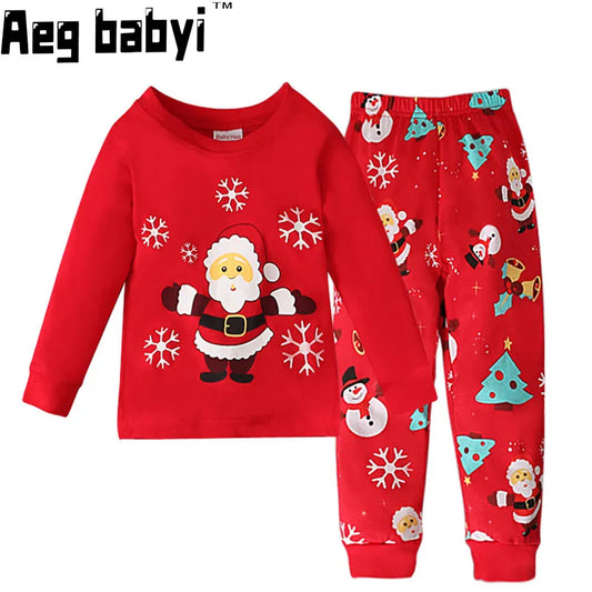 Cartoon Christmas Santa Kid Boys Girls Clothes Set Baby Long Sleeve Pajamas T-shirt Tops +Pants 2Pcs Home Clothing Nightwear