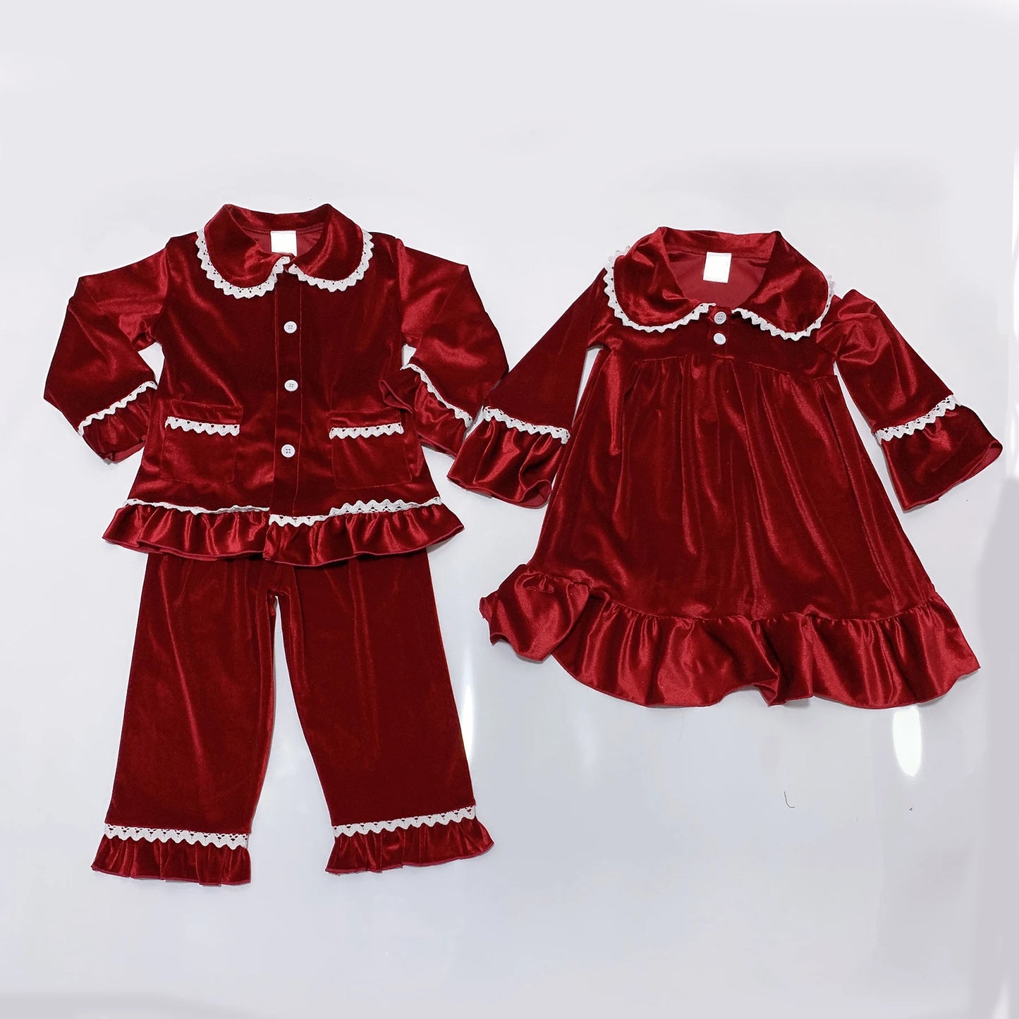 2023 Winter Sleepwear Family Christmas Matching Pajamas Set Red Velvet Pajamas Kids Clothes Girls Boys Women Baby Childrens PJS