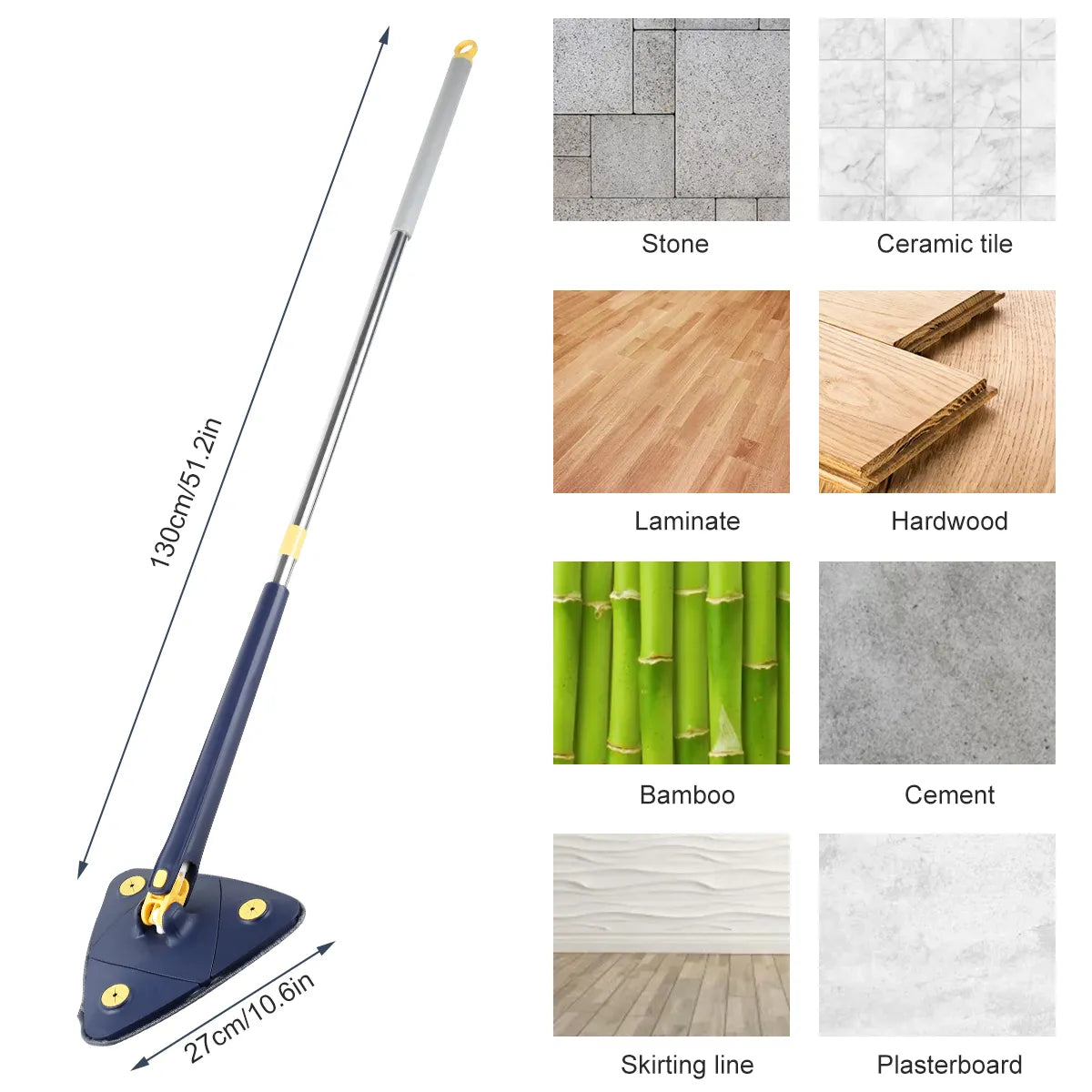 Cleaning Rotatable Mop: Cleaning Mop 360° Rotatable Water Absorption Triangular Mop Foldable Automatic Water Squeezing Wall Cleaning Mop OR 3 Mop Cloth