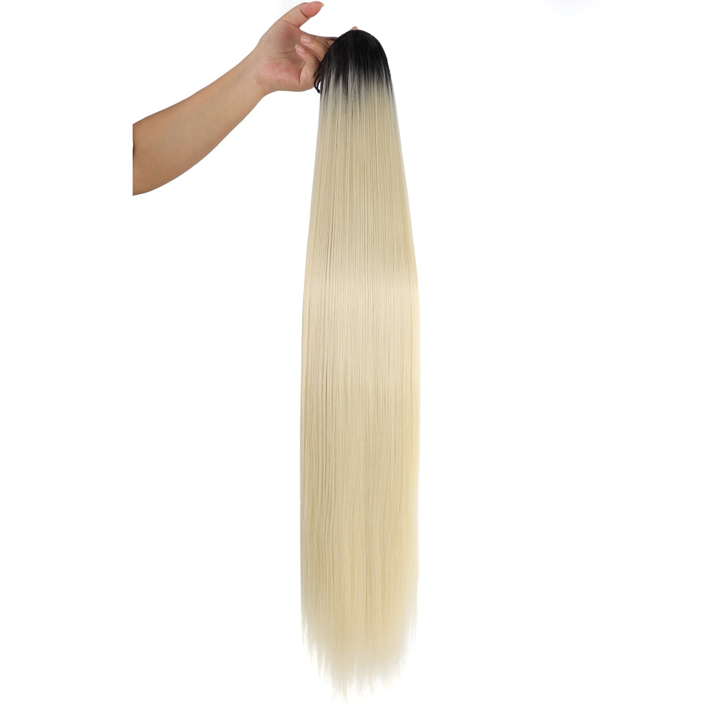 BOL Clip in Ponytail Extensions Wrap Around Long Straight Pony Tail Hair 30Inch Synthetic Hairpiece Blonde Drawstring Ponytail