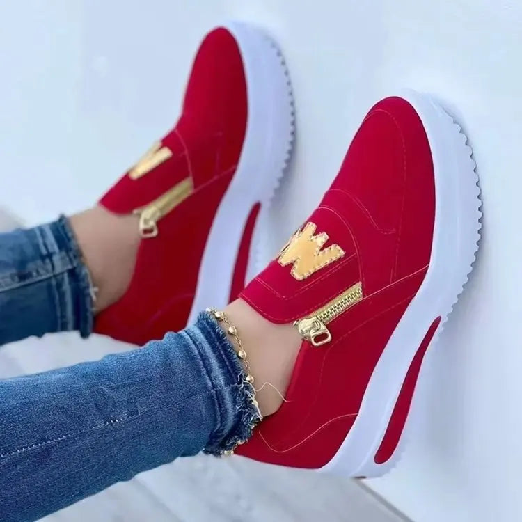 2023 New Fashion Women Casual Sneakers M Printed Side Zipper Platform Plus Size Vulcanized Shoes Comfort Plataforma Feminino