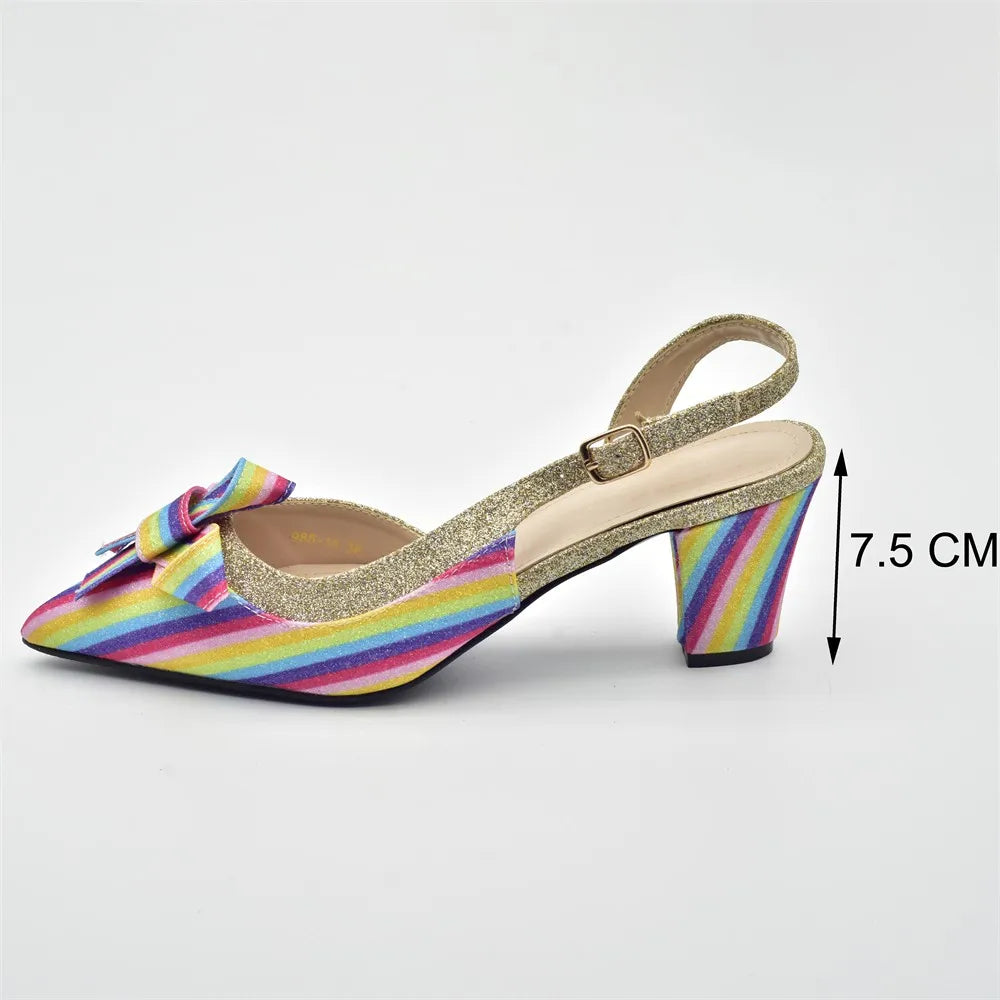 Italian High Fashion Shoes Decorated with Rainbow Butterfly Shoes and Bag To Match for Wedding Nigeria Bag and Shoes for Ladies