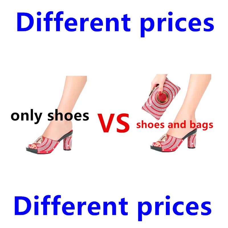 Women's Summer Shoe Bag Set Crystal Diamond Italian Design Plus Size Fashion Slippers Wholesale Suitable for Party Wedding Wear